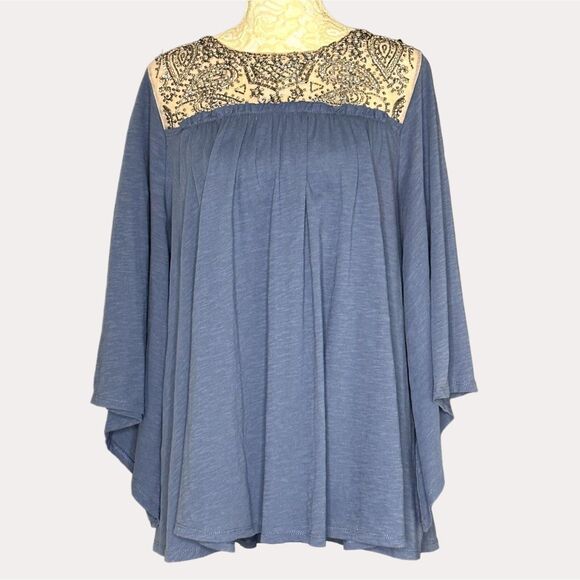 Deletta Anthropologie Josephine Boho Bead Embellished Peasant Blouse Top Blue S - Picture 5 of 8